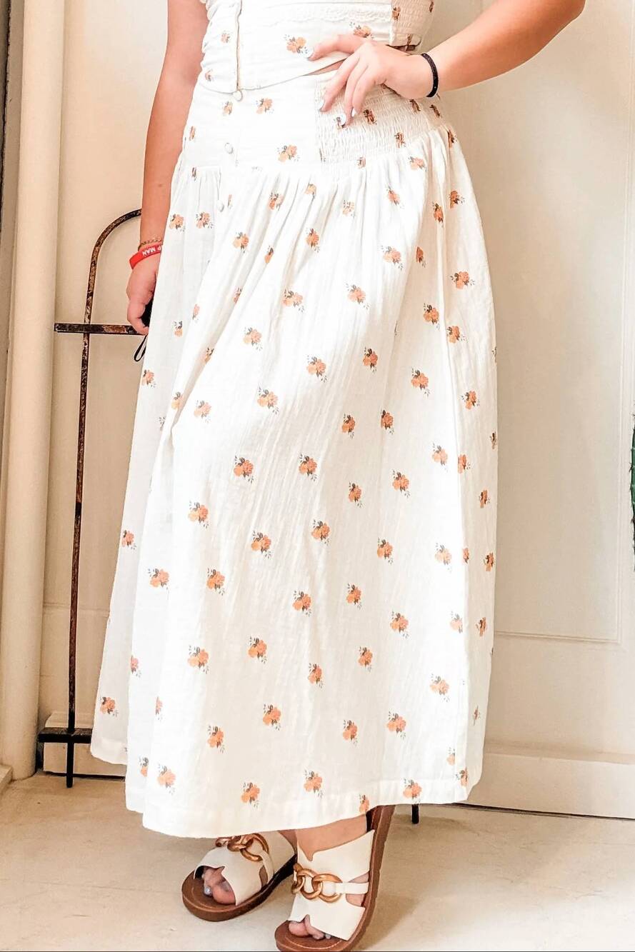 NEW ROCK & ROLL DENIM flower print skirt in natural